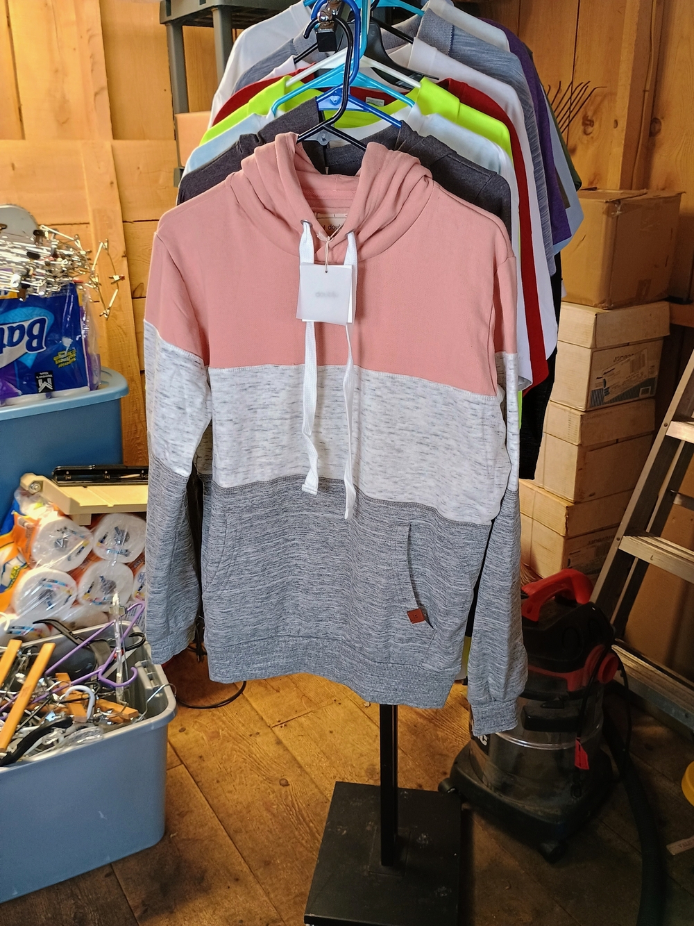 Doublju Pink and White Drawstring Hoodie Bin 32